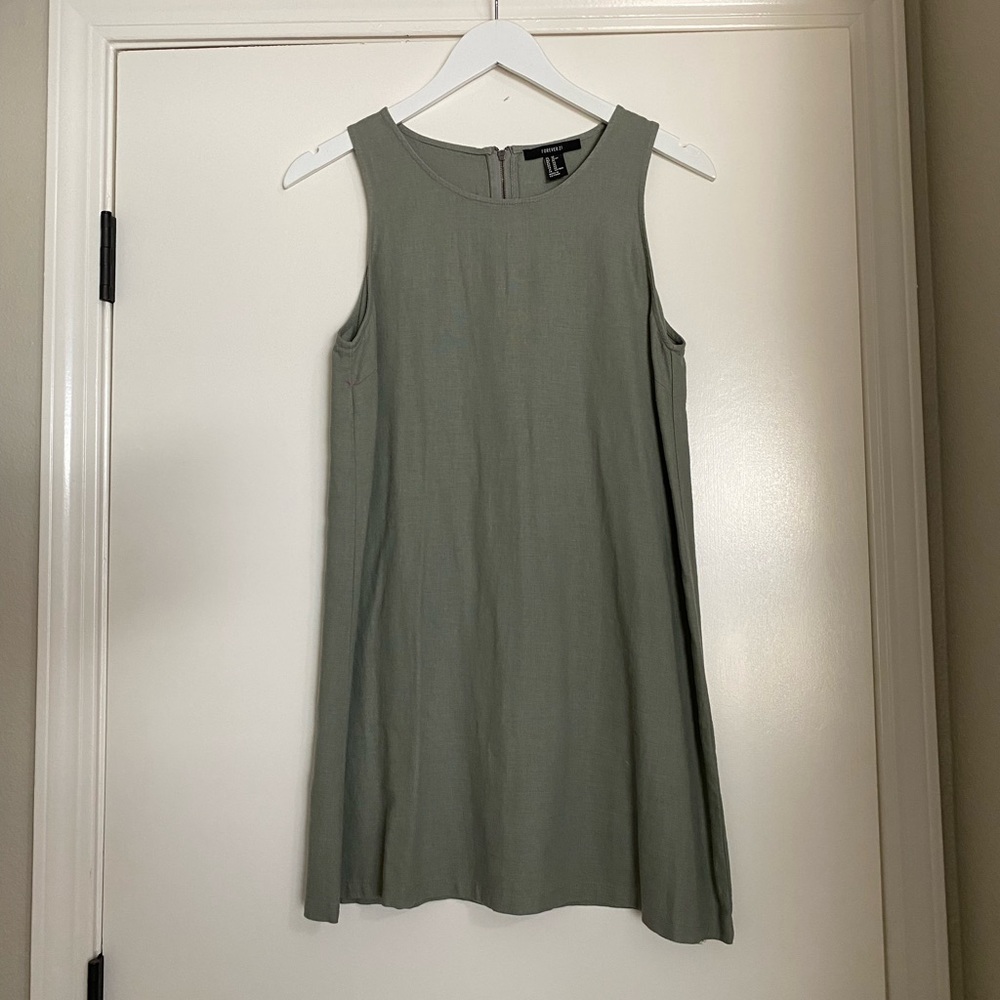 Olive Linen Shift Dress